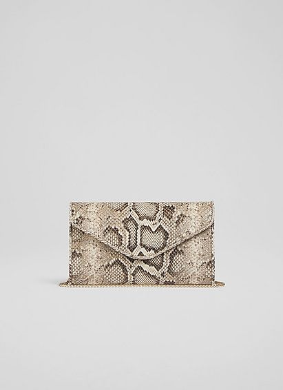 Dominica Natural Snake-Effect Leather Clutch Bag