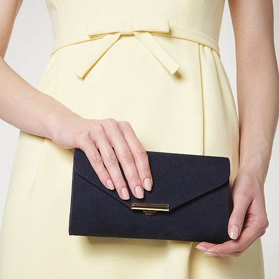Lucy Navy Suede Envelope Clutch