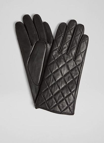 Anna Black Leather Quilted Gloves