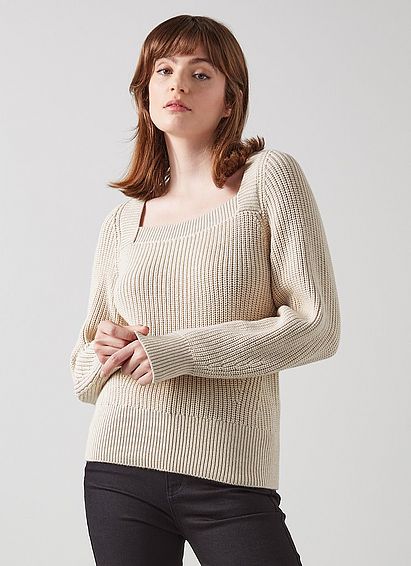 Agnes Beige Cotton-Blend Rib Knit Jumper
