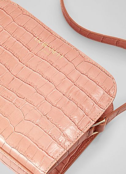 Marie Blush Croc-Effect Leather Crossbody Bag