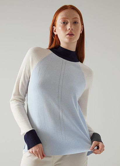 Bergen Pale Blue Merino-Blend Colour Block Jumper