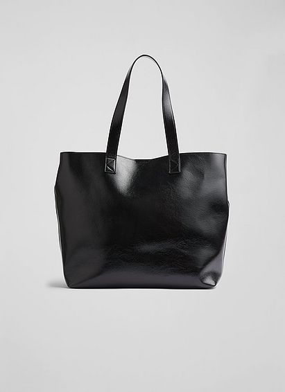 Abbie Black Crinkle Patent Tote Bag