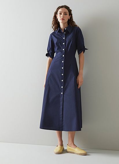 Saffron Navy Cotton Shirt Dress