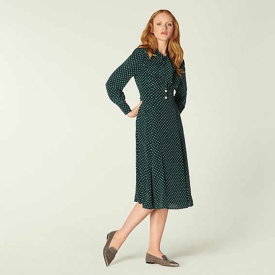 Mortimer Green & Cream Polka Dot Silk Dress