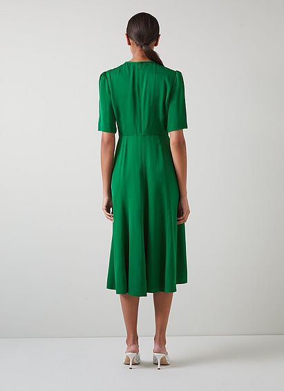 Montana Green Satin Crepe Tea Dress