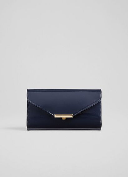Lucy Navy Patent Leather Clutch Bag