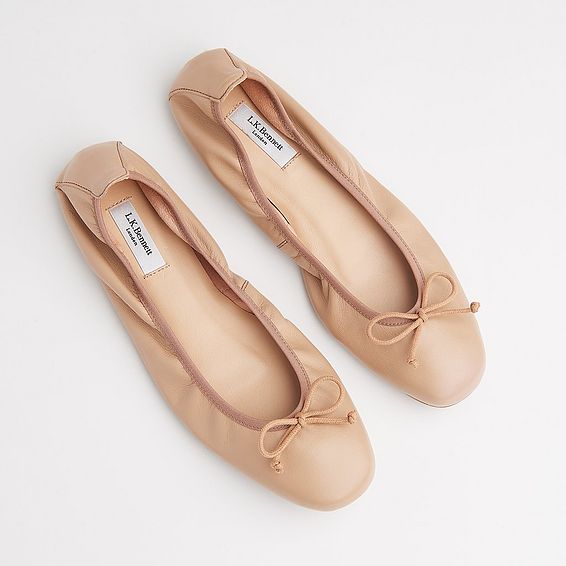 Trilly Beige Leather Ballerina Pumps