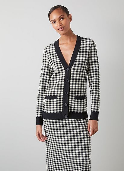 Lea Blue and Cream Gingham Check Cardigan