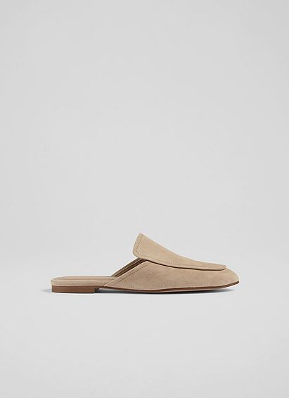 Pembrooke Beige Suede Backless Loafers