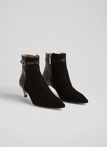 Alma Black Suede and Leather Buckle-Detail Ankle Boots