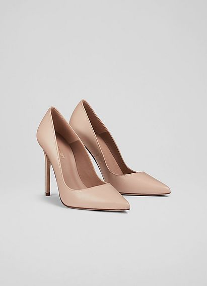 Monroe Beige Leather Pointed Toe Courts