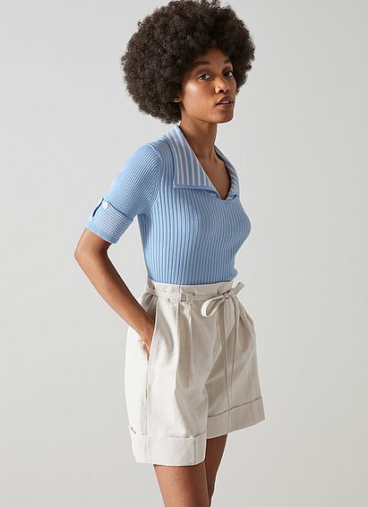 Bay Sky Blue and Cream Stripe Cotton Knitted Top