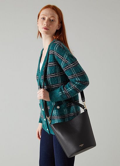 Cecilia Black Leather Bucket Bag