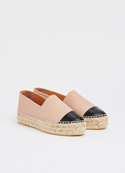 Talia Beige Leather Flatform Espadrilles