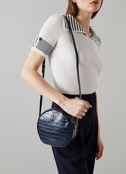 Hayden Navy Croc-Effect Leather Round Shoulder Bag