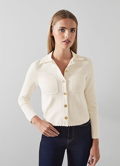 Rosamund Cream Scallop Edge Knitted Jacket