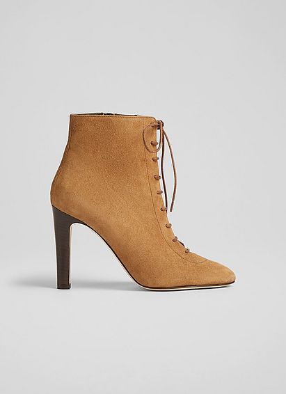 Lydia Tan Suede Lace-Up Ankle Boots