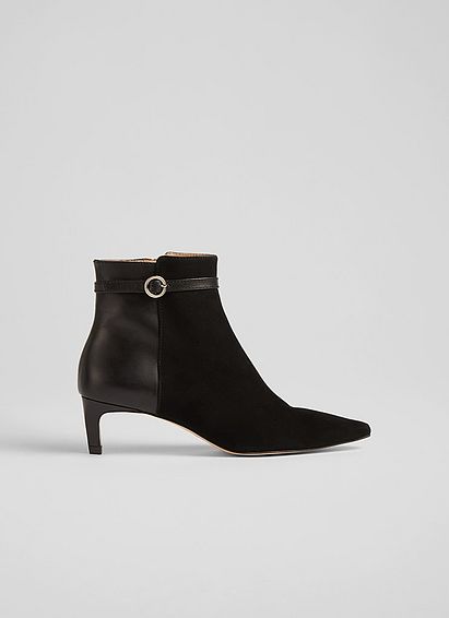 Alma Black Suede and Leather Buckle-Detail Ankle Boots
