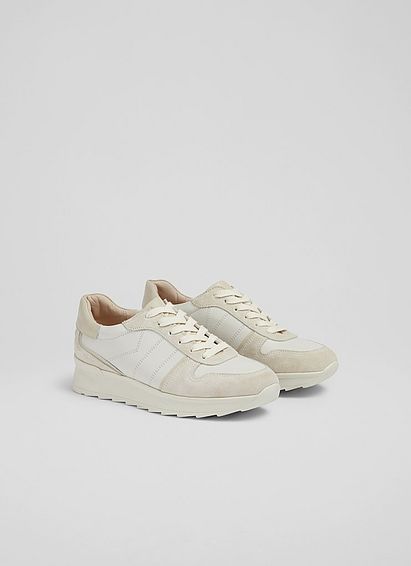 Tatiana Cream and Beige Leather and Suede Trainers