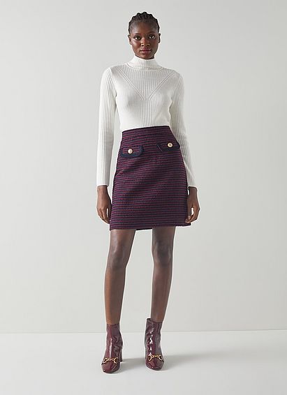 Paloma Navy And Red Striped Tweed Skirt
