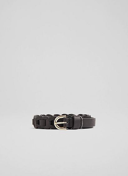 Alina Black Vegetable-Tanned Leather Woven Belt