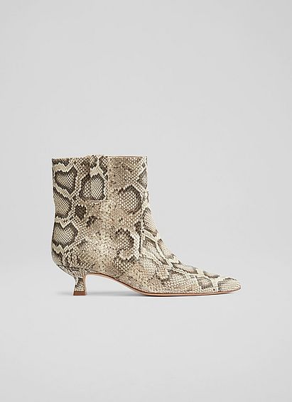 Rowan Natural Snake-Effect Leather Western Style Ankle Boots