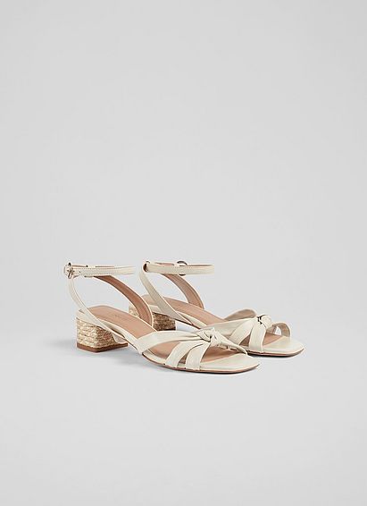 Peyton Cream Leather Espadrille Heel Strappy Sandals