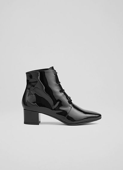 Lola Black Patent Leather Lace-Up Ankle Boots