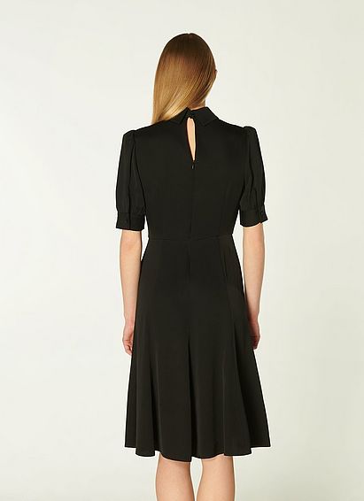 Esme Black Crepe Crystal Button Tea Dress