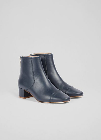 Lotta Navy Leather Toe Cap Ankle Boots