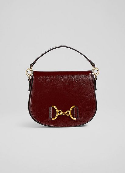 Sandra Red Crinkle Patent Leather Snaffle-Detail Bag