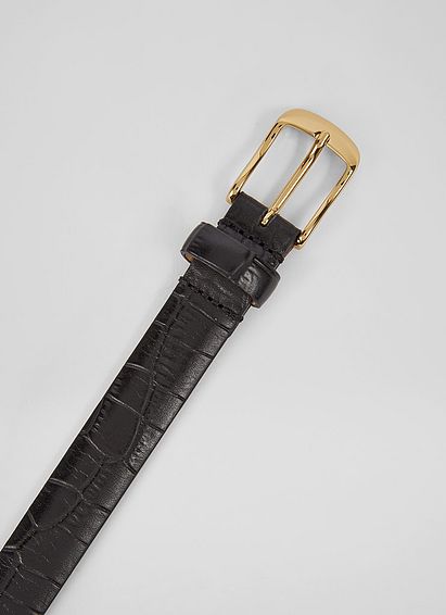 Gunders Black Croc-Effect Leather Belt