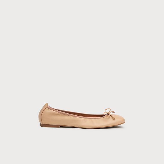 Trilly Beige Leather Ballerina Pumps