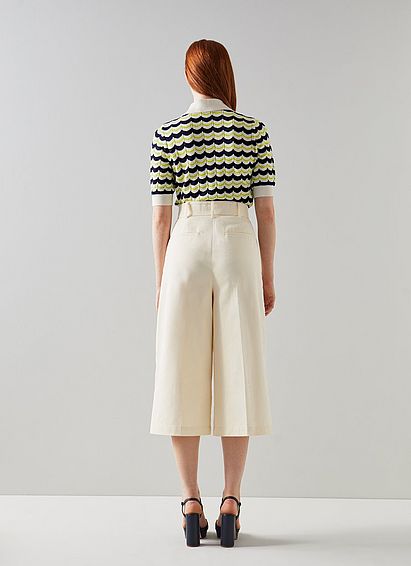 Lena Cream Cotton Wide Leg Cropped Trousers