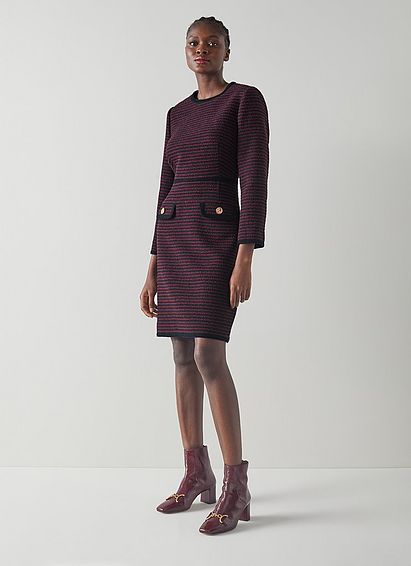 Paloma Navy And Red Striped Tweed Dress