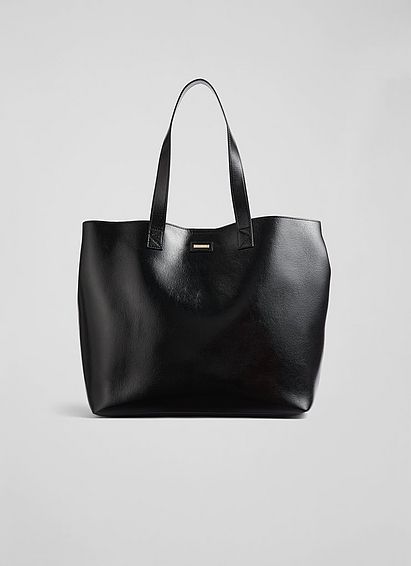 Abbie Black Crinkle Patent Tote Bag