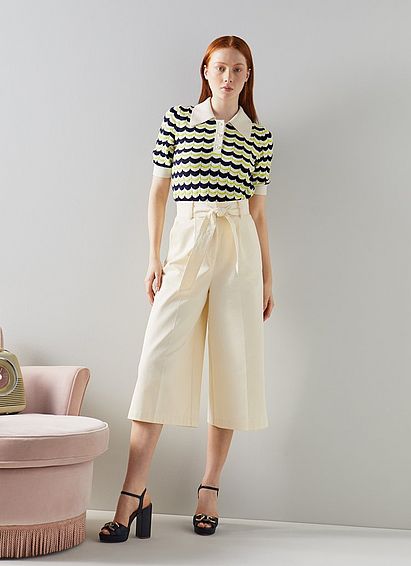 Lena Cream Cotton Wide Leg Cropped Trousers