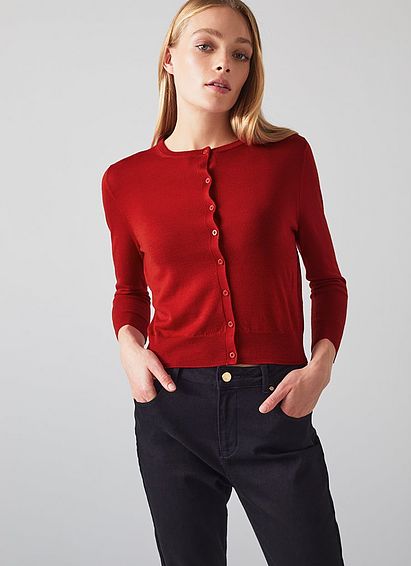 Bonnie Bright Red Merino Wool Cardigan