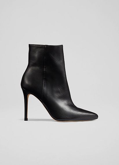 Cleo Black Leather Pointed Stiletto Ankle Boots