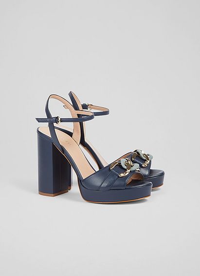 Maria Navy Leather Platform Sandals