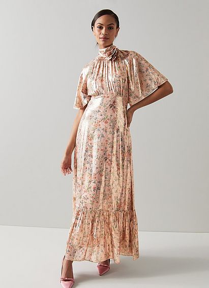 Margot Pink Silk Apple Blossom Print Maxi Dress