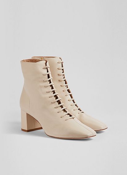 Arabella Cream Leather Lace-Up Ankle Boots