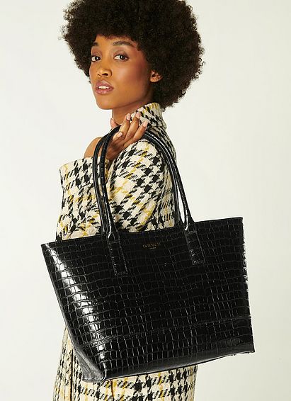 Lacey Black Croc-Effect Leather Tote Bag
