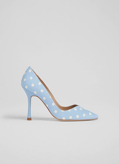 Faye Blue And Cream Polka Dot Silk Court Shoes