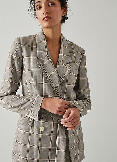 Tilda Grey Check Belted Blazer