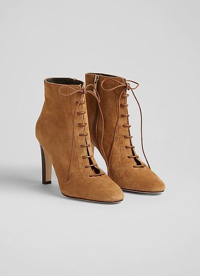 Lydia Tan Suede Lace-Up Ankle Boots