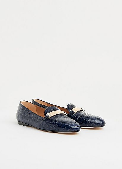 Primrose Navy Croc-Effect Leather Loafers