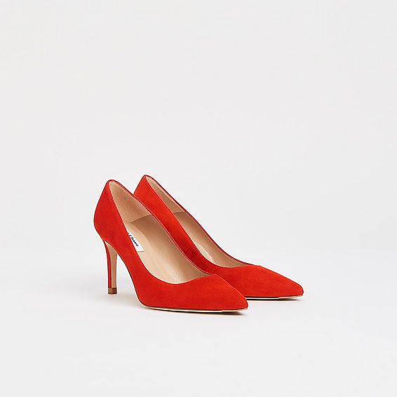Floret Scarlet Red Suede Pointed Toe Courts
