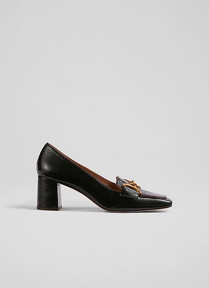 Samantha Black Leather Snaffle-Detail Courts